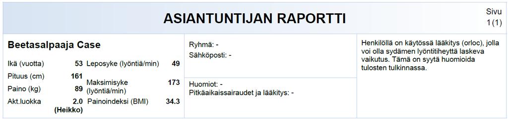 23 4.6 Lääkitys Jotkin lääkeaineet vaikuttavat sykkeeseen ja heikentävät tulosten luotettavuutta. Sykettä alentavat tai nostavat lääkeaineet voivat antaa virheellisen kuvan kehon palautumisesta.