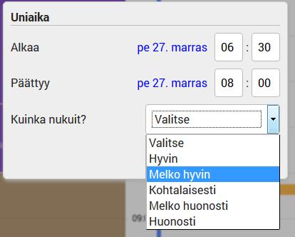 Halutessasi lisätä Uniaika -merkinnän alkamis-