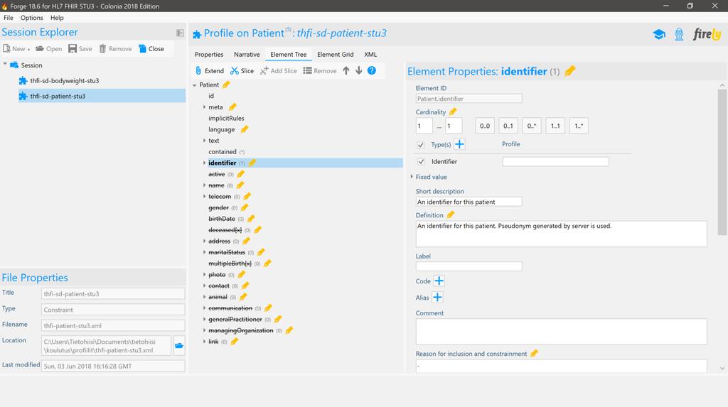 10 Forge käyttöliittymä Session Explorer File Properties Profile on
