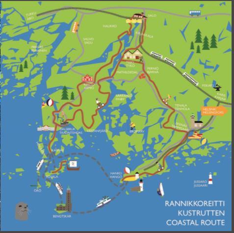 Mitä uutta Salon matkailussa 2018 Rannikkoreitti on laajentunut ja muuttunut kesärengasreitiksi! Nyt reilu 150 km + merimatka Kasnäs-Hanko.