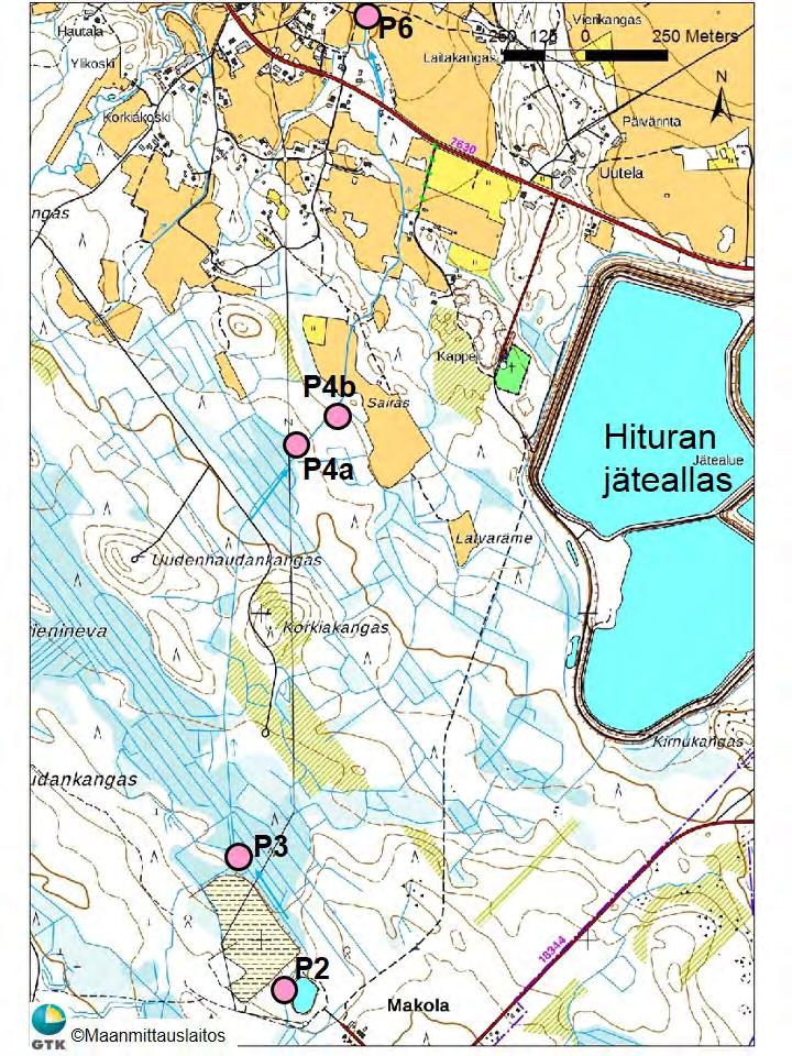 nä P4-pisteen veden happamuudelle voi olla raudan saostuminen hapettuneena, josta viitteenä on veden Fe-pitoisuuden pieneneminen sadasosaan pisteestä P3 pisteeseen P4.