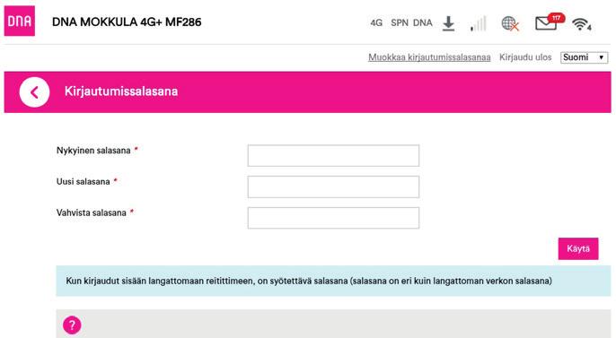 ➂ Valitse asetussivujen kotisivulta oikeasta yläkulmasta kohta muokkaa kirjautumissalasanaa. ➃ Nykyinen salasana on 1234. Uusi salasana - Kirjoita haluamasi salasana.