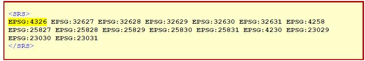 Nyt tarkista: Tässä pitäisi näkyä EPSG:4326. WMS sallii karttahaun osoittaen nurkkia longitude / latitude muodossa.