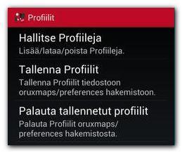 Asetukset-Profiilit Profiilien hallinta: Profiili on uusi ryhmä asetuksia (näppäimet, hakemistot, ). Sinulla voi olla useita profiileja esim.