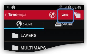 WMS (Web Map Service) OruxMaps tukee tämän tyyppisiä online lähteitä. Voit lisätä uusia WMS lähteitä, joita on tuhansia ympäri maailmaa.