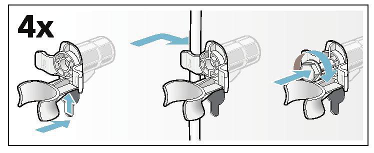 2. Paigaldage poltide ümbrised (4 tk). Kinnitage toitejuhe kindlalt hoidikutesse. Paigaldage kruvid ja keerake need kinni.