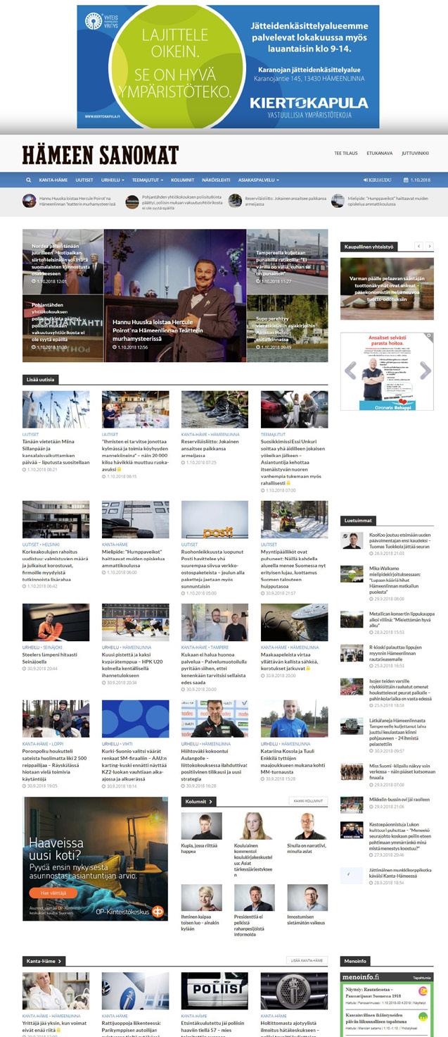 19 3 1 2 hameensanomat.fi Hämeen Sanomien verkkolehti hameensanomat.fi tarjoaa sanomalehden vahvuudet ja luotettavan mediaympäristön myös verkossa. Hameensanomat.