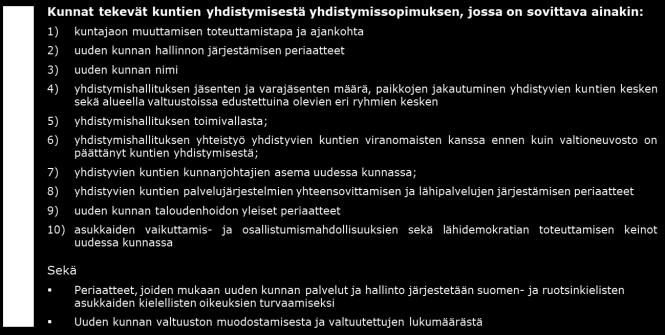 Selvityksen tehtävänä on tuottaa kuntien valtuustoille tietoa päätöksenteon tueksi mahdollisesta kuntarakennelain (1698/2009) mukaisesta kuntajaon muutoksesta.