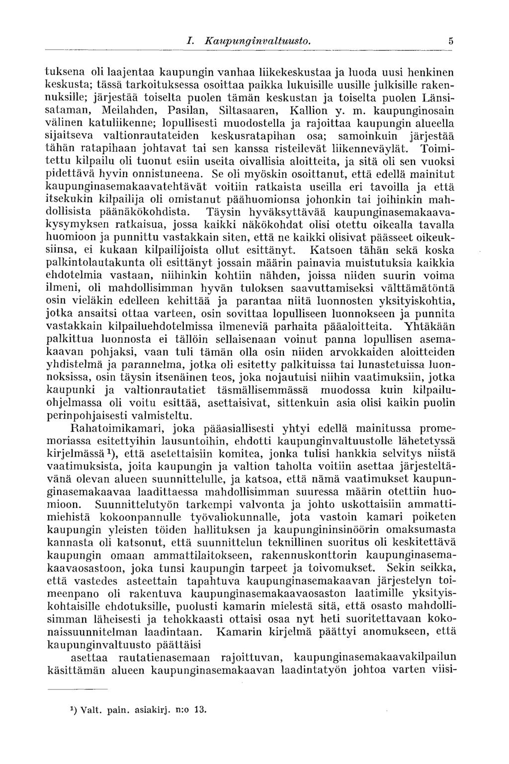 5 I. Kaupunginvaltuusto.
