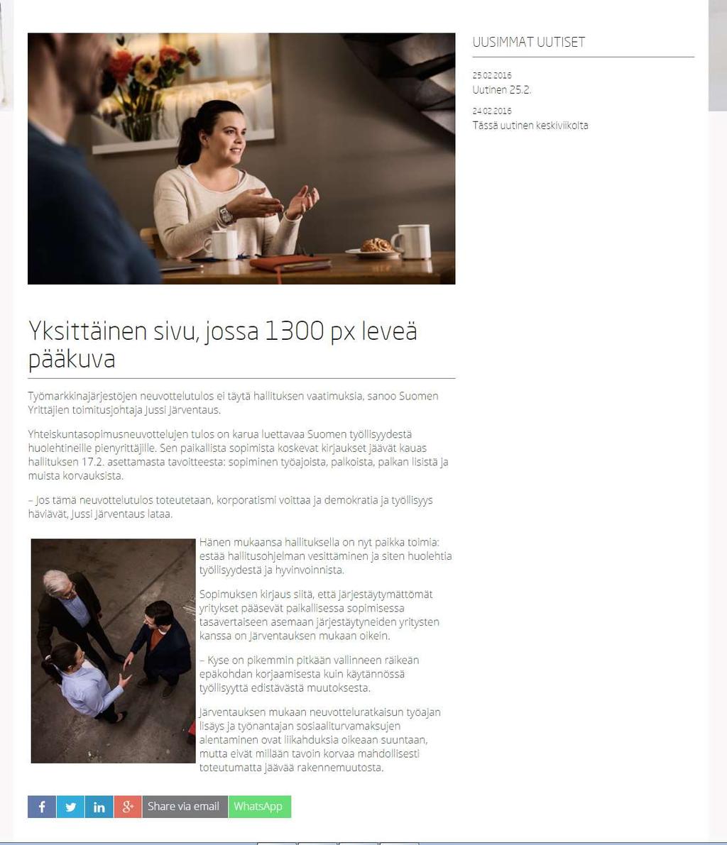 6. Yksittäinen sivu, jossa 1300 px leveä pääkuva ja 1300 px leveä kuva tekstin joukossa Jos