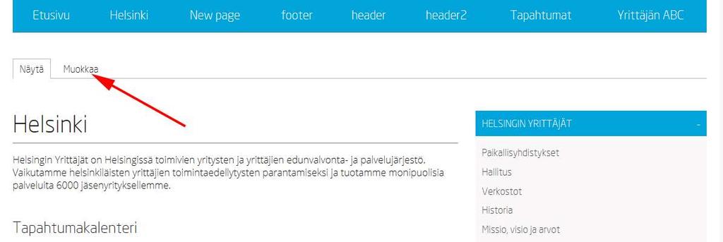 Työpöytä-näkymässä näkyy alueen omat ja alueen alla olevien paikallisyhdistysten sisällöt. Paikallisyhdistyksellä näkyy vain omat sisällöt.