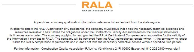 Heinola Has proven competent to operate in the following fields: General contracting in building construction: General contracting: new construction