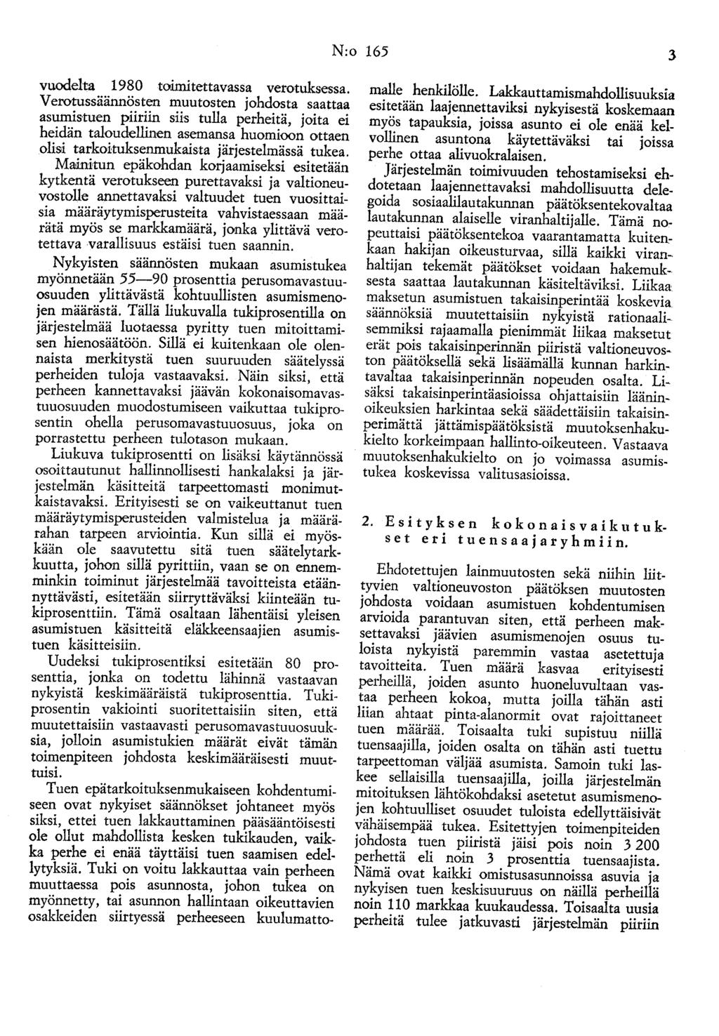N:o 165 3 vuodelta 1980 tollllltettavassa verotuksessa.
