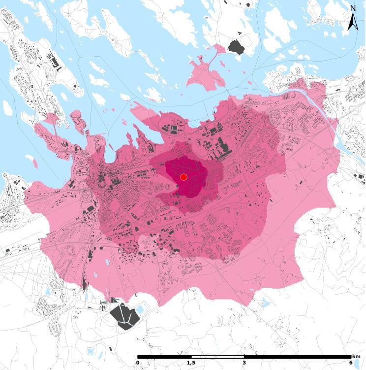 Alle 3 kilometrin etäisyydellä Lappeenkadun sijaintipaikkavaihtoehdosta on noin 23 820 asukasta (33 % Lappeenrannan väestöstä) ja Kisapuiston sijaintivaihtoehdosta noin 21 480 asukasta (29 %