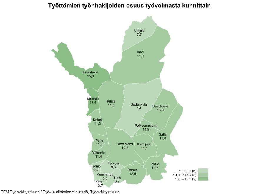15 2.2.3 Työvoima, työllisyys Työ- ja elinkeinoministeriön syyskuun 2018 työllisyyskatsauksen mukaan Lapin ELY -keskuksen alueella oli syyskuun lopussa 8 820 työtöntä työnhakijaa.