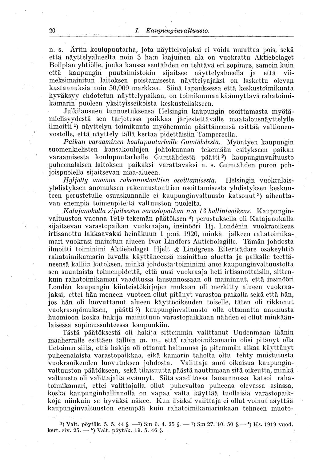 20. I. Kaupunginvaltuusto. n. s.