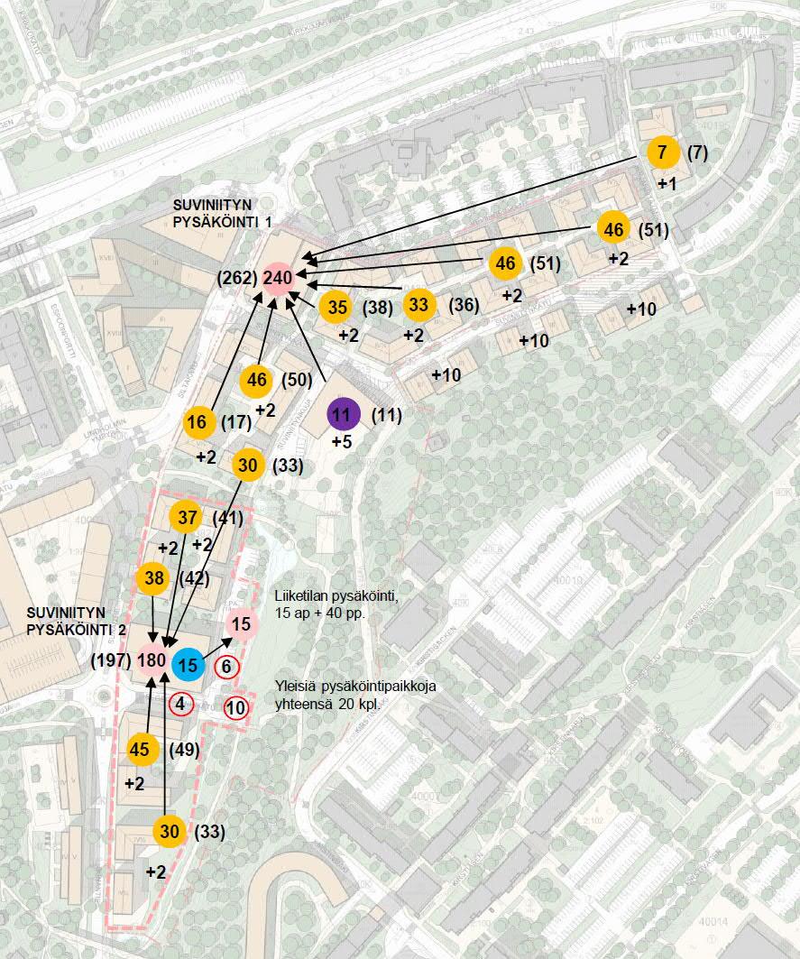 6 (19) Kuva 1: Pysäköintipaikkojen sijoittuminen suunnittelun kohteena olevaan pysäköintilaitokseen.