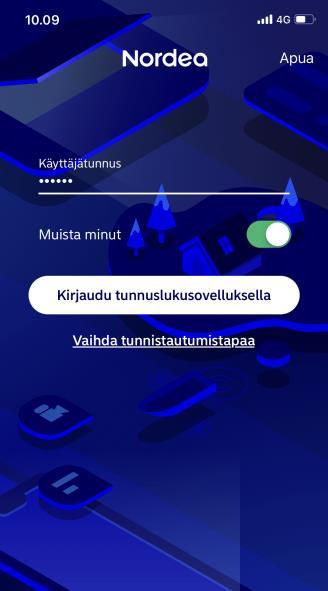 Kirjautuminen tunnuslukusovelluksella mobiilipankkiin Nyt olet mobiilipankin Aloitus -sivulla Avaa Mobiilipankki sovellus puhelimessa tai Tabletilla Näppäile oma nelinumeroinen tunnuslukusi Ylimpänä