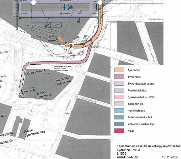 5 (18) murskauksen aikana. Ajotunnelin suuaukko sijaitsee tasolla -15 ja työtunnelin suuaukko tasolla +3. Murskaamolta työtunnelin suuaukolle on matkaa noin 500 metriä.