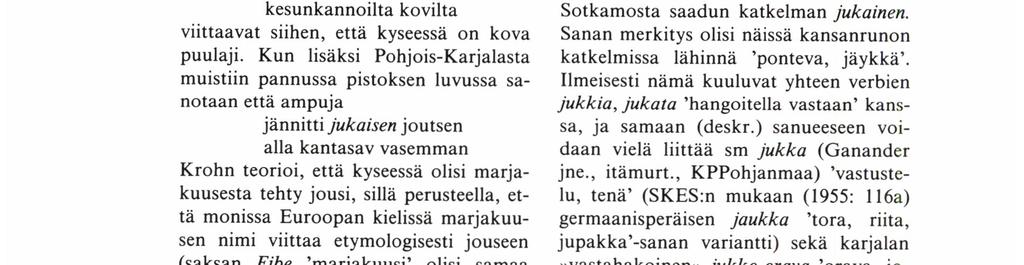 Murteiden jukopuut ovat juko 'ies, poikkipuu' -sanan sisältäviä yhdyssanoja. Mistä VR:n sana on peräisin, on täysin hämärää.