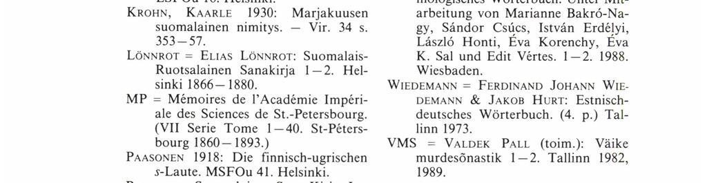(Välilehdille tehdyt lisäykset on merkitty viereisen painosivun numerolla ja a-kirjaimella.) KKS = Karjalan kielen sanakirja. LSFOu 16. Helsinki. KRoHN, KAARLE 1930: Marjakuusen suomalainen nimitys.