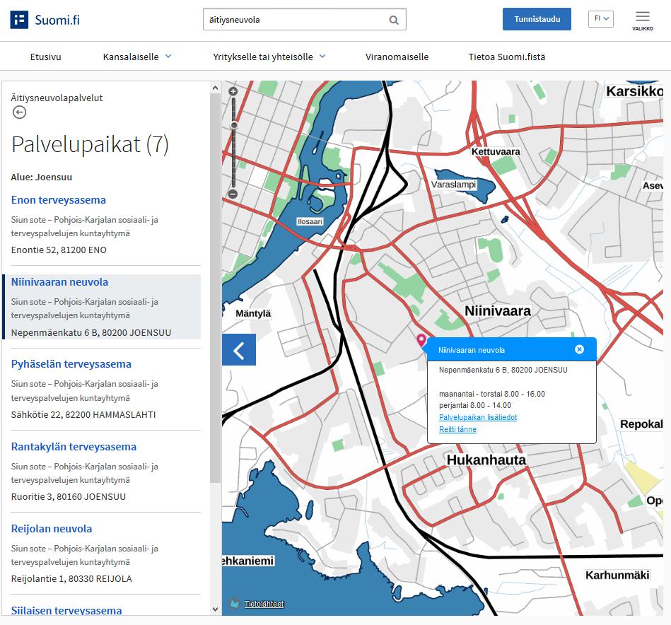 palvelupaikkojen ja