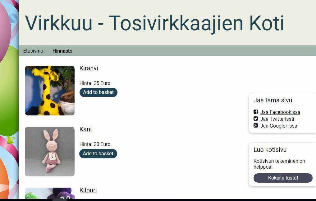 TILAAJILLE MAKSUTON PALVELU: Esimerkki : Tee