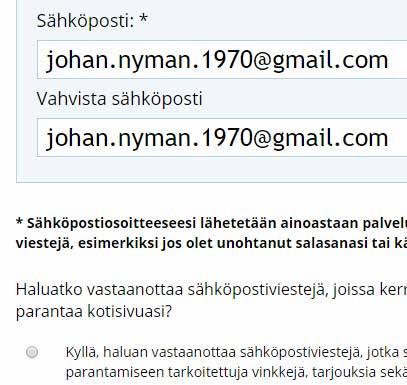 Lisää valintamerkki kohtaan, 0 jossa vahvistat, ettet ole robotti.