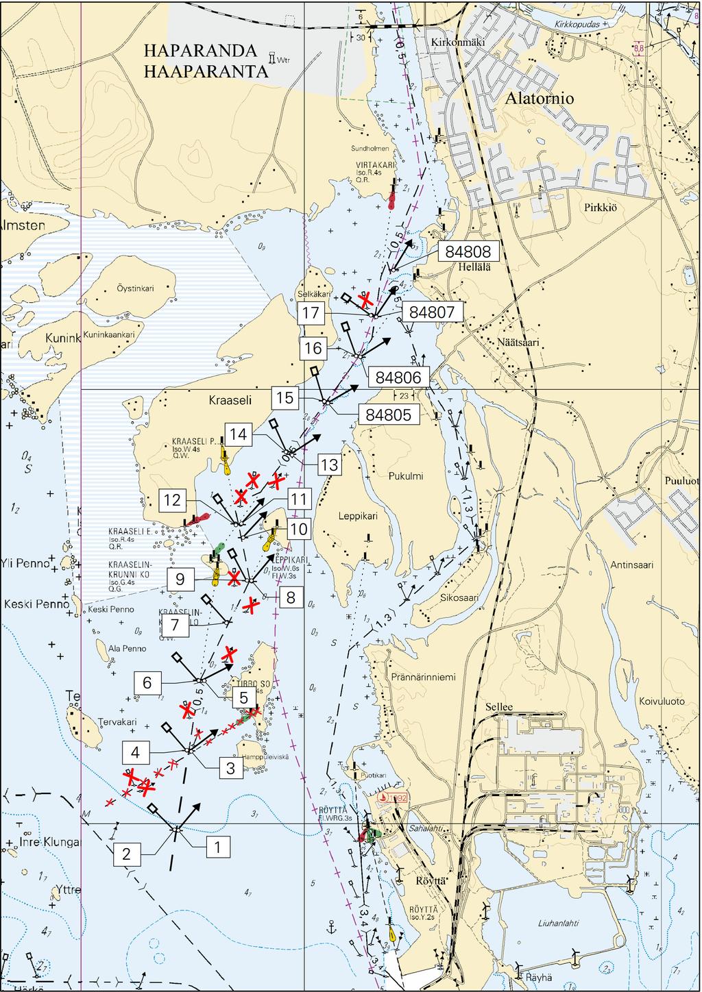 32 taululinja enslinjen leading line 65 46.52'N 24 07.48'E TIRRO SO Iso.G.