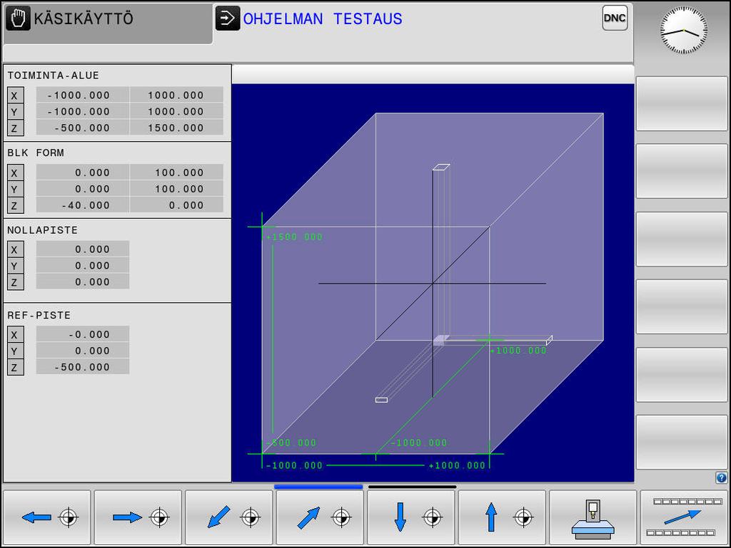 Testaus ja suoritus Aihion esitys työskentelytilassa 6 6.3 Aihion esitys työskentelytilassa Käyttö Käyttötavalla Ohjelman testaus voit tarkastaa aihion ja peruspisteen sijainnit koneen työtilassa.