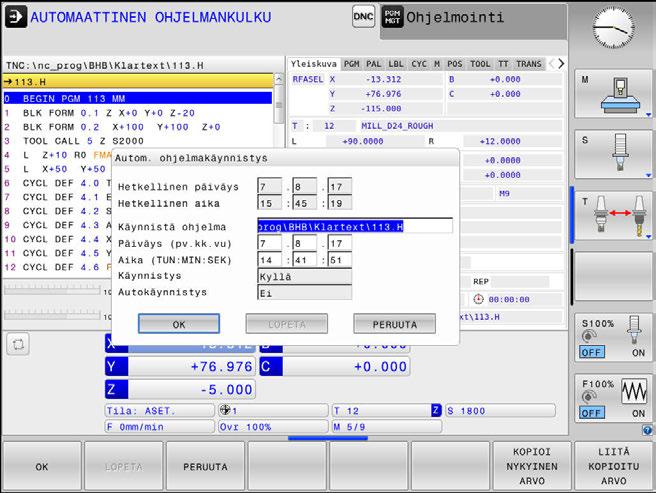 Testaus ja suoritus Automaattinen ohjelman käynnistys 6 6.10 Automaattinen ohjelman käynnistys Käyttö Katso koneen käyttöohjekirjaa!