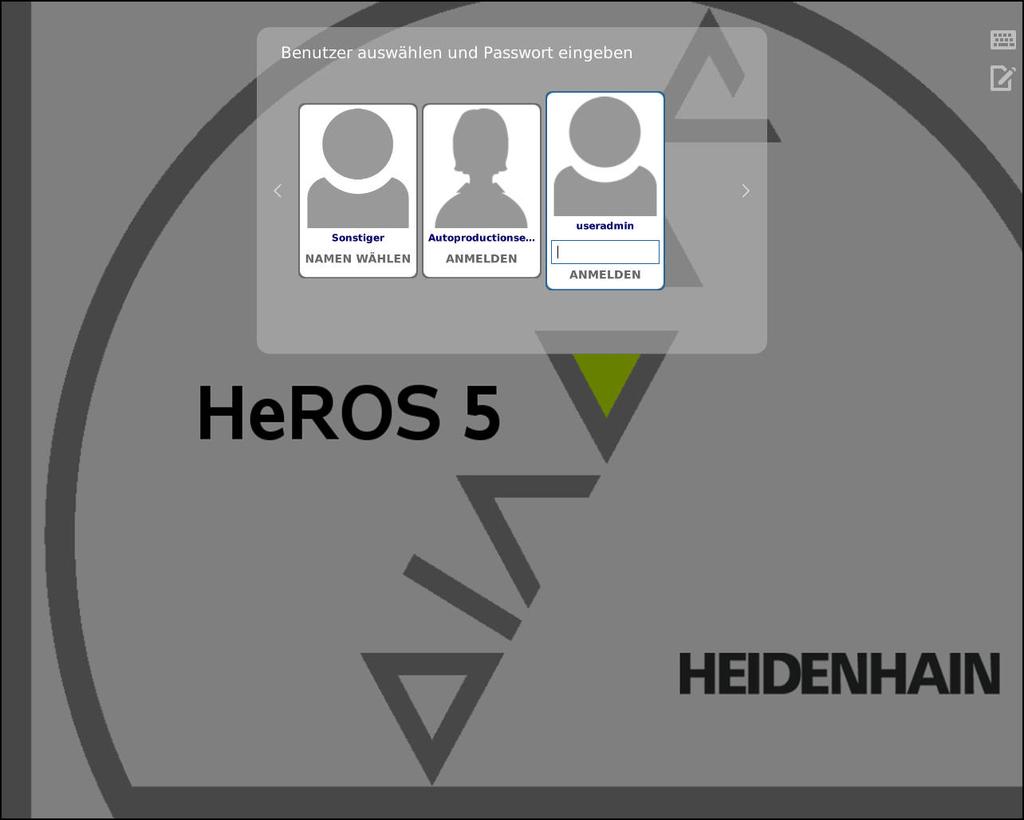 9 HEROS-toiminnot Käyttäjähallinta Kirjautuminen käyttäjähallinnassa Työkalutaulukot ilmestyvät seuraavissa tilanteissa: Heti ohjauksen käynnistymisen jälkeen aktiivisella käyttäjähallinnalla