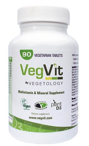 VegVit A, D, E, B 1, B 2, B 3,B 5, B 6, B 12, C, K 1, foolihappo, biotiini, koentsyymi Q10, kalsium, rauta, jodi, magnesium, sinkki, seleeni,