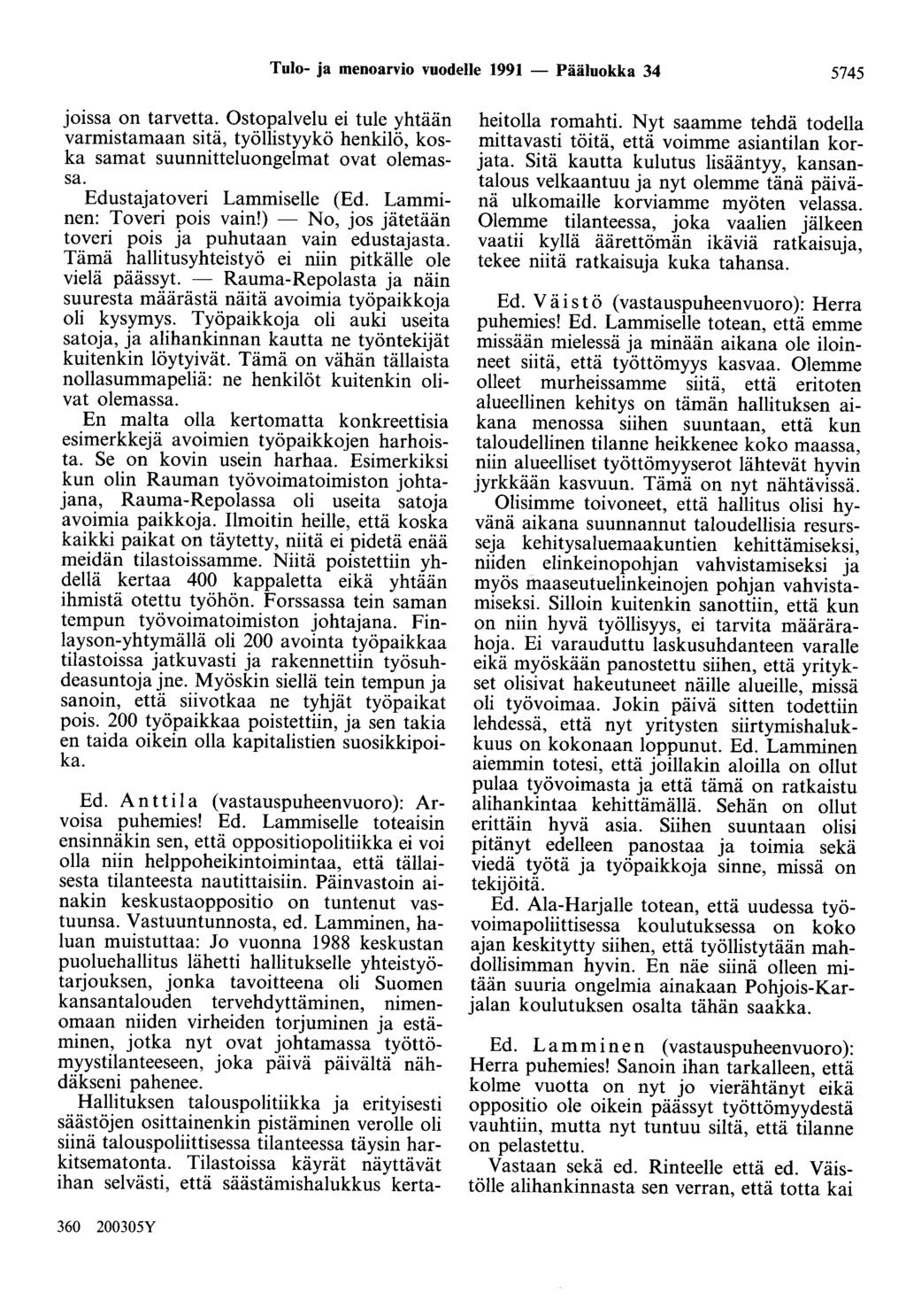 Tulo- ja menoarvio vuodelle 1991 - Pääluokka 34 5745 joissa on tarvetta. Ostopalvelu ei tule yhtään varmistamaan sitä, työllistyykö henkilö, koska samat suunnitteluongelmat ovat olemassa.