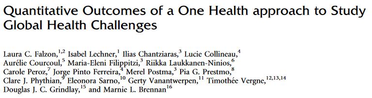 One Health: mitattavat hyödyt Terveysongelmia lähestytty OH-näkökulmasta (85 tutkimusta) Tarttuvat taudit, esim.