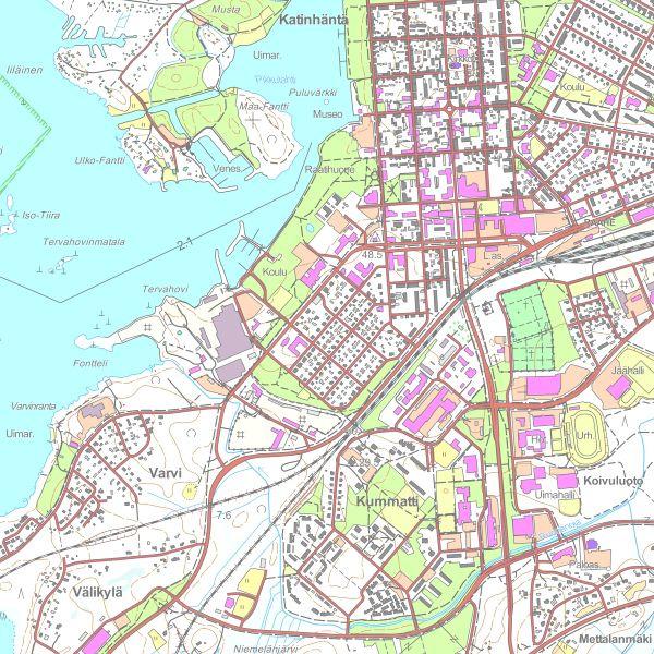 Energian talo n Porvari- ja Kauppakoulu Merikadun varteen sijoittuu arvokasta julkista ja teollista rakennuskantaa, kuten Kruununmakasiini vuodelta 1852, 1891 valmistuneet n Porvari- ja Kauppakoulun