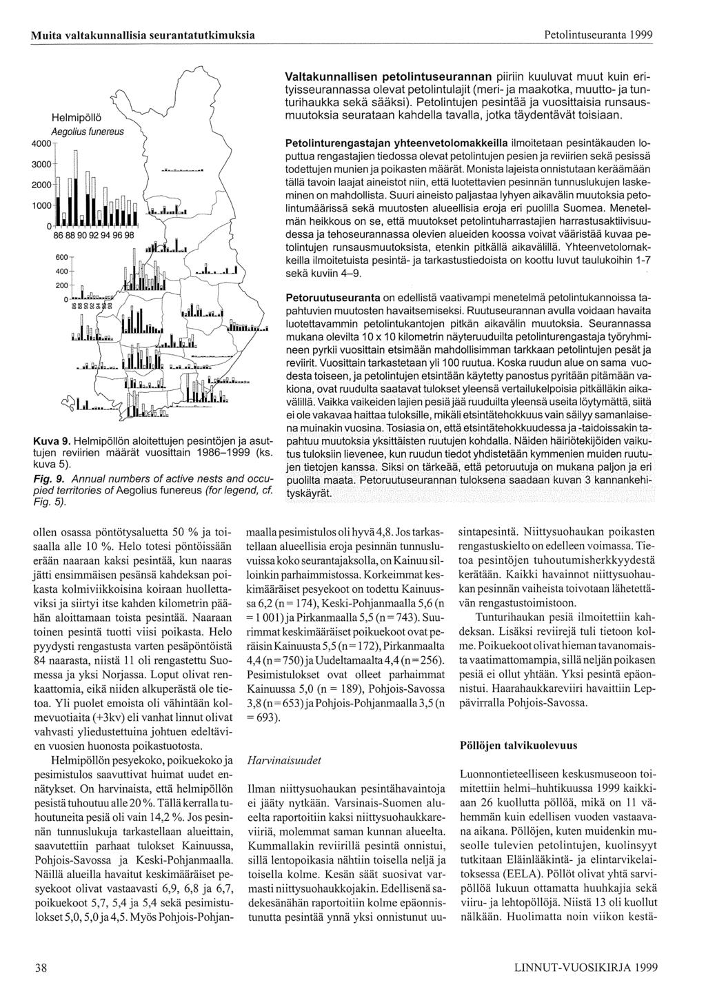 Muita valtakunnallisia seurantatutkimuksia Petolintuseuranta 999 Helmi pöllö Aegolius funereus 47 ool. i - ~-- :::::~,r i,i~iju~ ~n ~ ( D ",. _i... ~ 7 tl;... i 6 9 9 94 96 9 Kuva 9.
