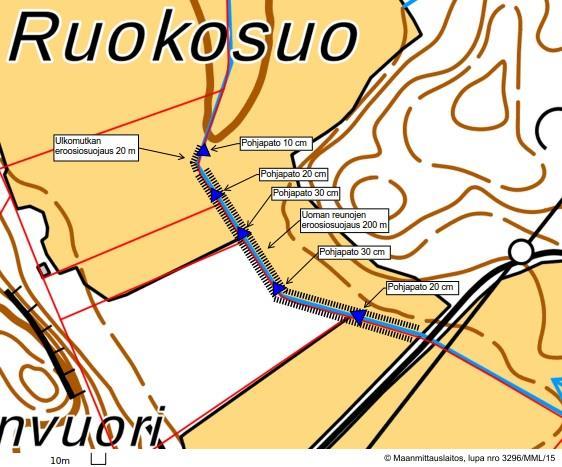 Kuva 7. Ruokosuon peltoalueen eroosiosuojaus ja pohjapatosarja.