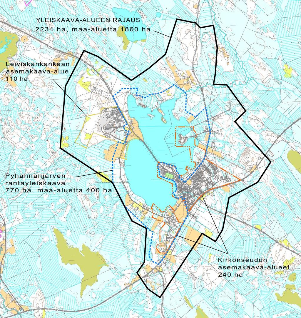 SUUNNITTELUALUE Suunnittelualue käsittää Pyhännän keskustaajaman, Leiviskänkankaan alueen sekä muita taajaman lievealueita pääliikenneväylien ja Pyhännänjärven ympäristöissä.