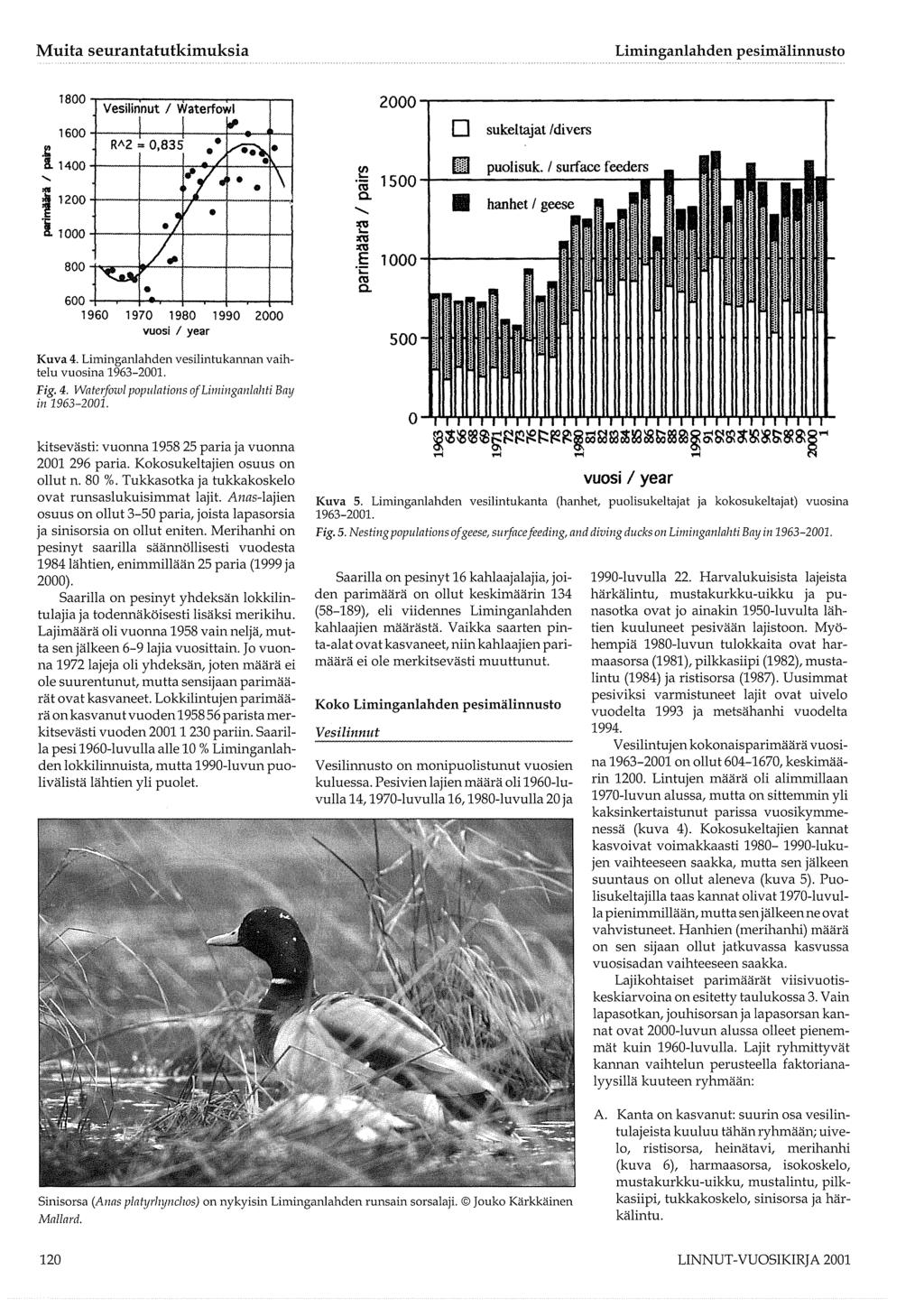 Muita seurantatutkimuksia Liminganlahden pesimälinnusto 800 -.---..--... ----- Vesilinnut / Waterfowl 600-t---t---+--...----'l'---l i 00 -+----l---h,...+----.::p.