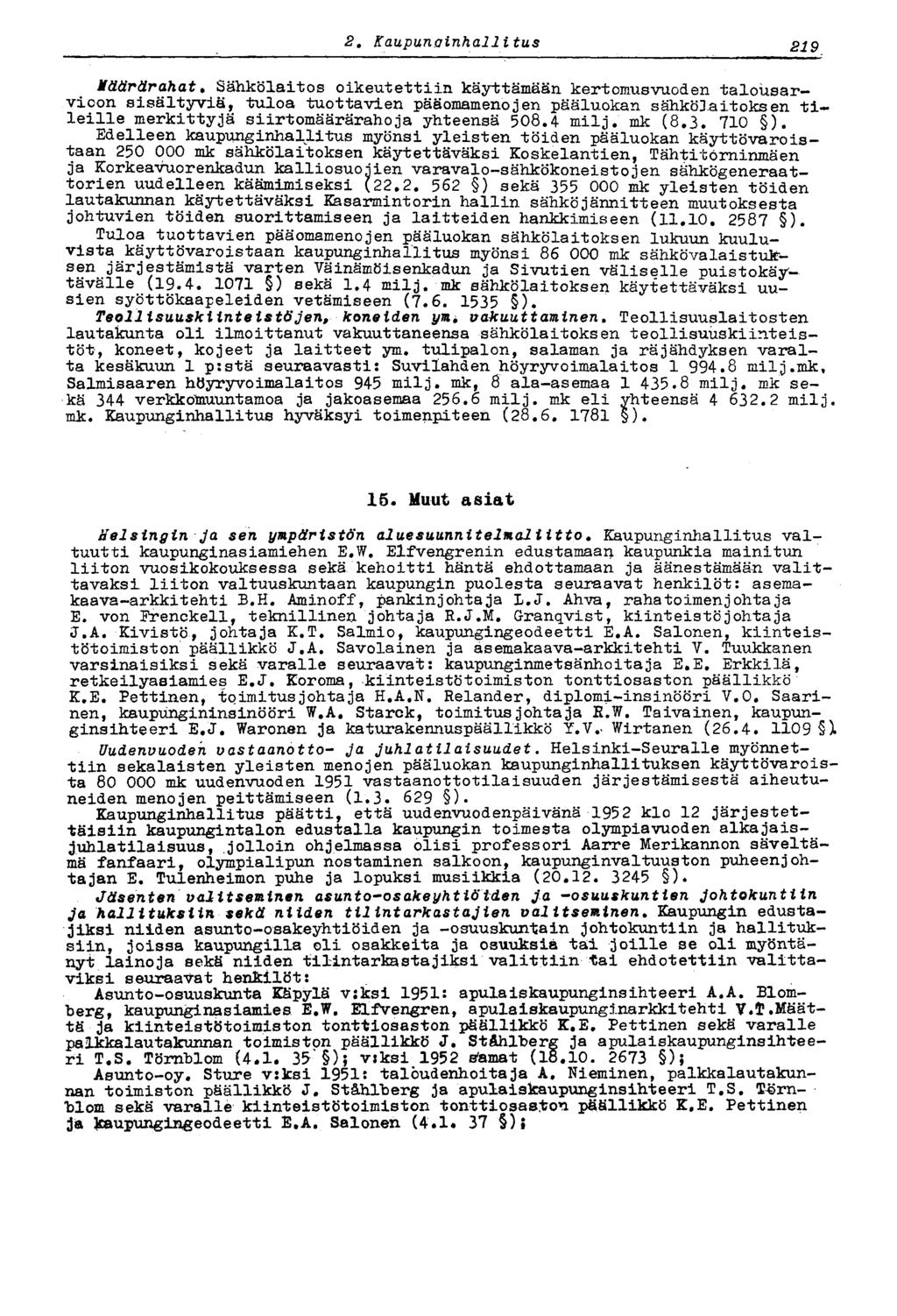 1872 t Kaupunginhallitus Määrärahat.