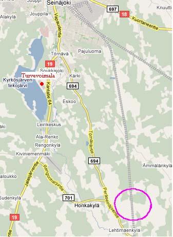 suuntautumaan hankealueen eteläosasta seututien 694 kautta seututielle 701 edelleen valtatietä 19 pitkin Seinäjoen voimalaitokselle. (Kuva 12.) Kuva 12.
