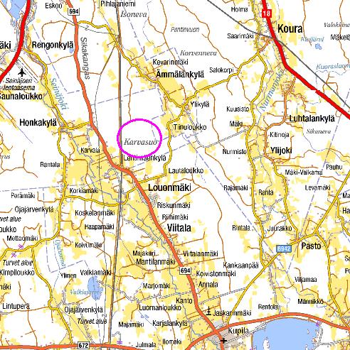 2 TIEDOT HANKKEESTA 2.1 HANKKEEN SIJAINTI Karvasuo sijaitsee Ilmajoen ja Seinäjoen kunnissa noin 23 km Ilmajoen keskustasta kaakkoon ja noin 15 km Seinäjoen keskustasta eteläkaakkoon (kuva 1).