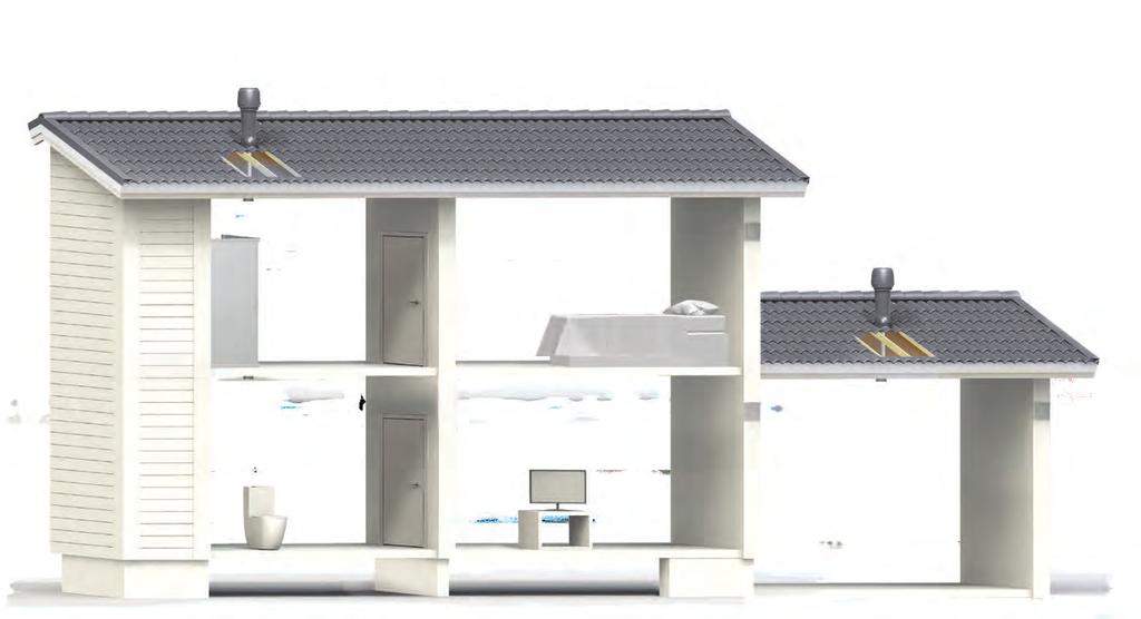 5 VILPE 3 4 6 2 5 7 4 6 3 6 7 1 2 1 5 VILPE ECo -huippuimuri + kattoläpivienti 6 Tuloilmaventtiilit 1 Käyttöpaneeli 2 Ohjausyksikkö 3 RH-anturi 4 CO 2 -anturi 7 Siirtoilma VILPE ECo Ideal Wireless