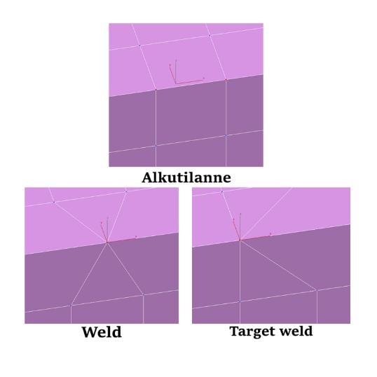 15 Kuva 10. Weld Vertices -työkalun alku- ja lopputilanne 3ds Maxissa. Tasoitusryhmät (englanniksi Smoothing groups) määrittävät, renderöidäänkö mallin pinta terävinä reunoina vai sileinä pintoina.