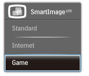 3. Kuvan optimointi Valittavanasi on kolme tilaa: Standard (Vakio), Internet ja Game (Peli).