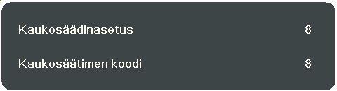 Menu (Valikko) Kytkee On-Screen Display (OSD) -valikon päälle. Exit (Lopeta) Poistuu ja tallentaa valikkoasetukset. (Laser) Näyttää laser-osoitinvalon esityksiä varten.
