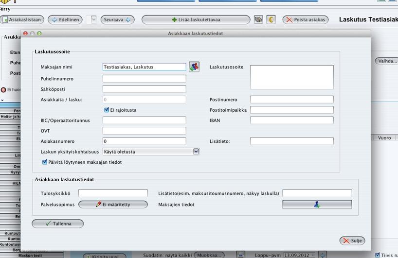 ASIAKKAAN LASKUTUSTIEDOT Täytä asiakkaan oma laskutusosoite jos