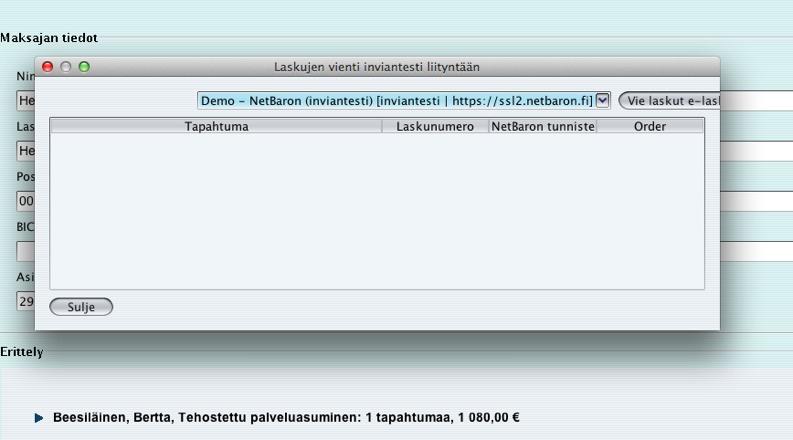Ne asiakkaat, joilla ei ole NetBaron-järjestelmää, siirtykää sivulle LASKUJEN VIENTI 1 NetBaron vienti