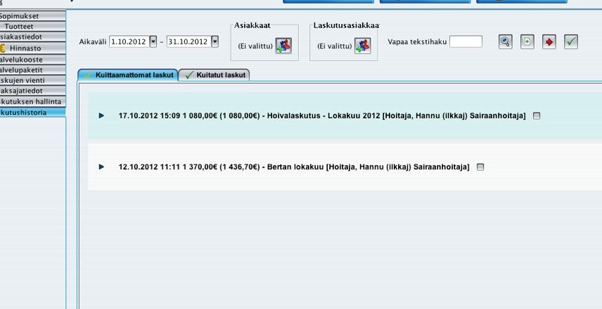 LASKUTUSHISTORIA Laskutushistoriassa voidaan tarkastella tehtyjä